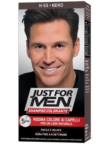 JUST FOR MEN SHAMPOO COLORANTE H55 NERO ATTIVATORE CHIARO 38,5 ML + BASE COLORE 27,5 ML - Farmacia Bartoli