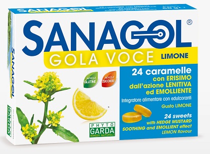 SANAGOL GOLA VOCE SENZA ZUCCHERO LIMONE 24 CARAMELLE - Farmacia Bartoli