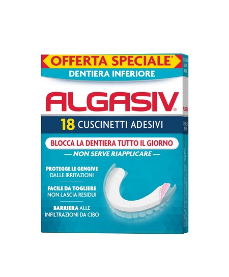 ALGASIV ADESIVO PER PROTESI DENTARIA INFERIORE 15 PEZZI OFFERTA SPECIALE + 3 PEZZI - Farmacia Bartoli
