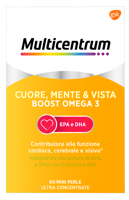MULTICENTRUM CUORE MENTE E VISTA BOOST OMEGA 3 60 MINI PERLE - Farmacia Bartoli