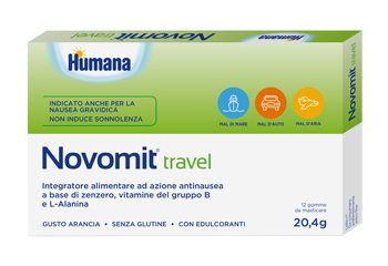NOVOMIT TRAVEL 12 GOMME DA MASTICARE GUSTO ARANCIA - Farmacia Bartoli