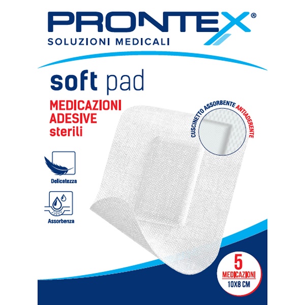 MEDICAZIONE ADESIVA STERILE PRONTEX SOFT PAD 10X8 CM 5 PEZZI - Farmacia Bartoli