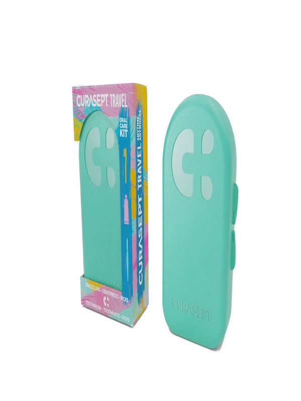 CURASEPT TRAVEL VERDE 1 SPAZZOLINO + 1 DENTIFRICIO 20 ML + 3 PICKS - Farmacia Bartoli