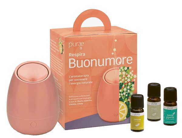 PURAE RESPIRA BUONUMORE KIT CON DIFFUSORE A ULTRASUONI E 3 OLI ESSENZIALI BIOLOGICI E PURI DI MENTA PIPERITA, LIMONE, LITSEA - Farmacia Bartoli