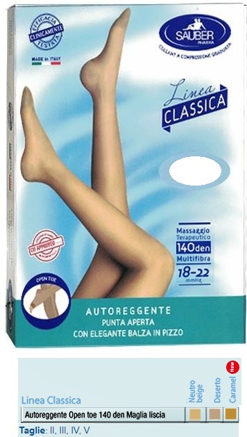 SAUBER AUTOREGGENTE OPEN TOE MAGLIA LISCIA 140 DEN COLORE NEUTRO BEIGE TAGLIA 4 LINEA CLASSICA - Farmacia Bartoli