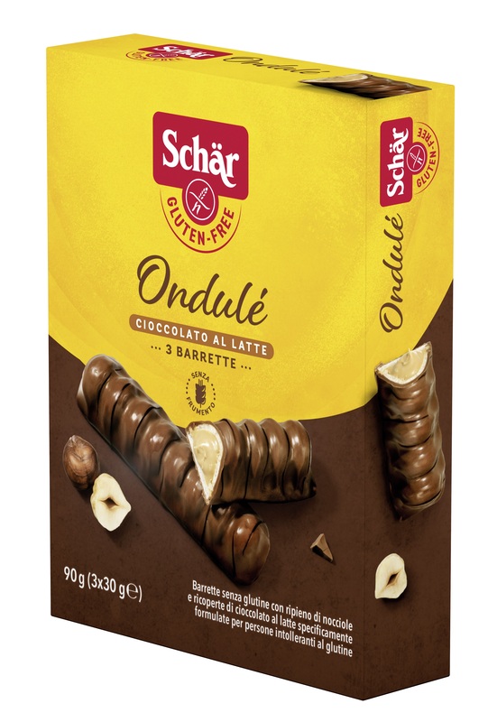 SCHAR ONDULE' BARRETTE CON RIPIENO DI NOCCIOLE RICOPERTE DI CIOCCOLATO AL LATTE 3 PORZIONI DA 30 G - Farmacia Bartoli