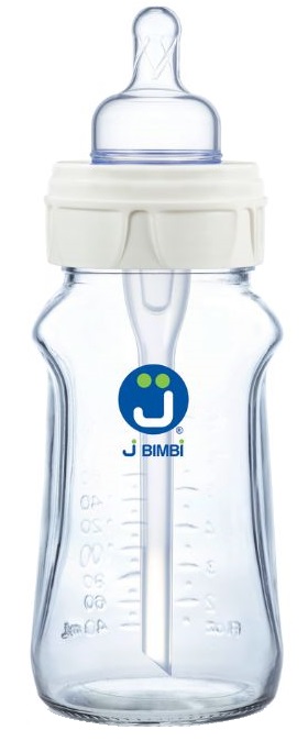 J BIMBI BFREE SUPER GLASS 260 ML BIBERON IN VETRO CON CANULA ANTICOLICHE E TETTARELLA IN SILICONE - Farmacia Bartoli