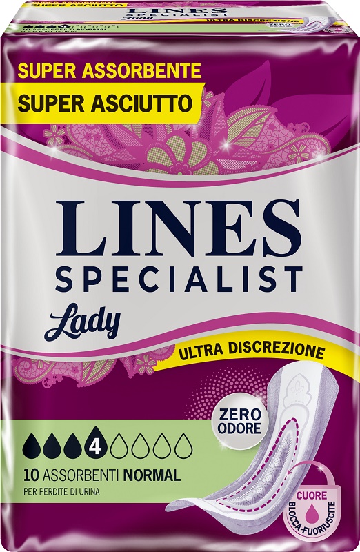 ASSORBENTI PER INCONTINENZA LINES SPECIALIST LADY 4 NORMAL 10 PEZZI - Farmacia Bartoli