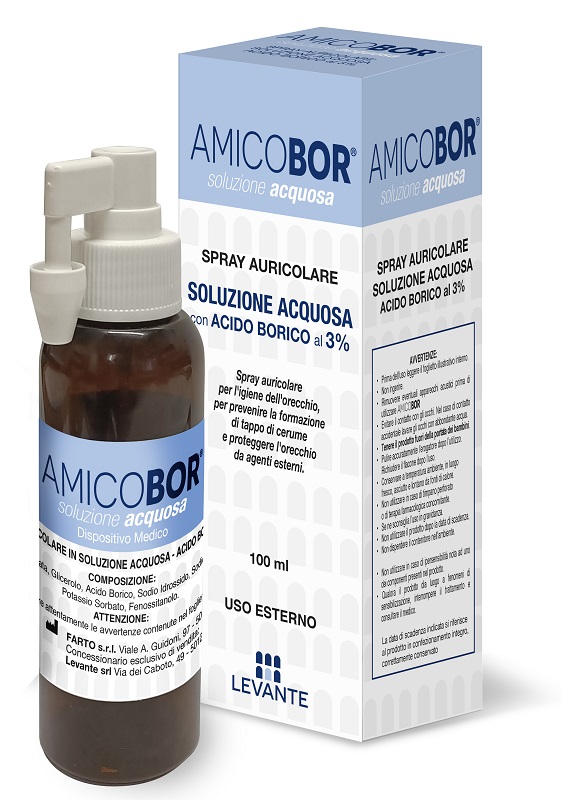 SOLUZIONE ACQUOSA PER IRRIGAZIONE DELL'ORECCHIO AMICOBOR 100 ML - Farmacia Bartoli