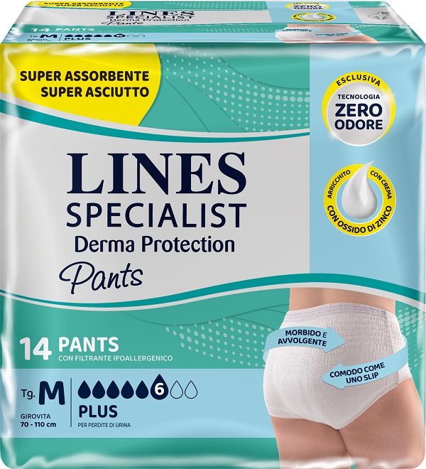 PANNOLONE PER INCONTINENZA LINES SPECIALIST DERMA PANTS PLUS M 14 PEZZI - Farmacia Bartoli