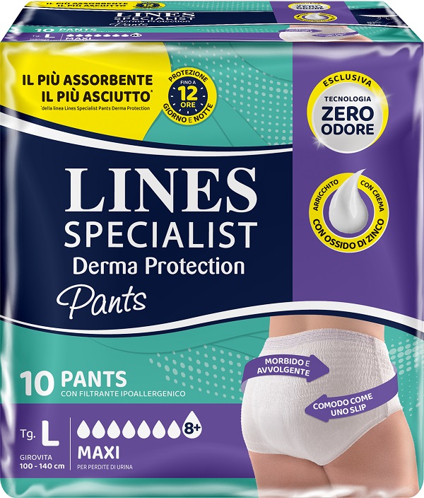 PANNOLONE PER INCONTINENZA LINES SPECIALIST DERMA PANTS MAXI L 10 PEZZI - Farmacia Bartoli