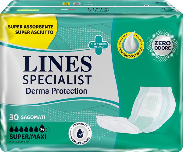 PANNOLONE PER INCONTINENZA LINES SPECIALIST DERMA SAGOMATO SUPER+ 30 PEZZI - Farmacia Bartoli