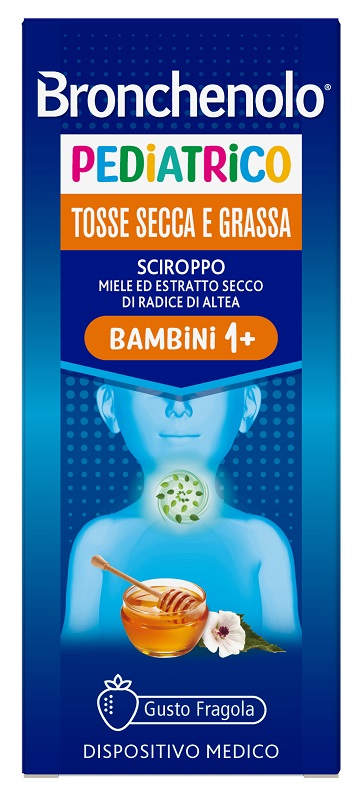 SCIROPPO BRONCHENOLO PEDIATRICO TOSSE SECCA E GRASSA DA 1 ANNO IN SU 120 ML GUSTO FRAGOLA SENZA COLORANTI ARTIFICIALI, SENZA ALCOL, SENZA OGM - Farmacia Bartoli