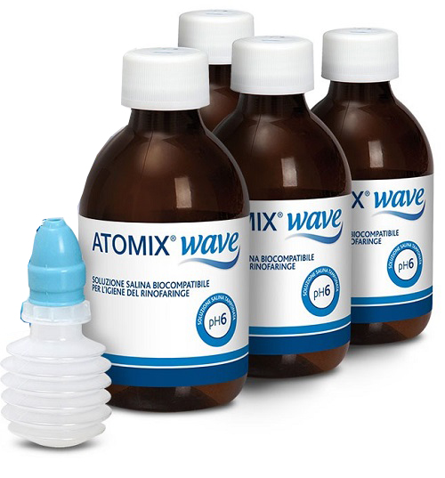 ATOMIX WAVE DISPOSITIVO PER IGIENE RINOFARINGEA ATOMIX SOLUZIONE SALINA 4 FLACONI DA 250 ML - Farmacia Bartoli