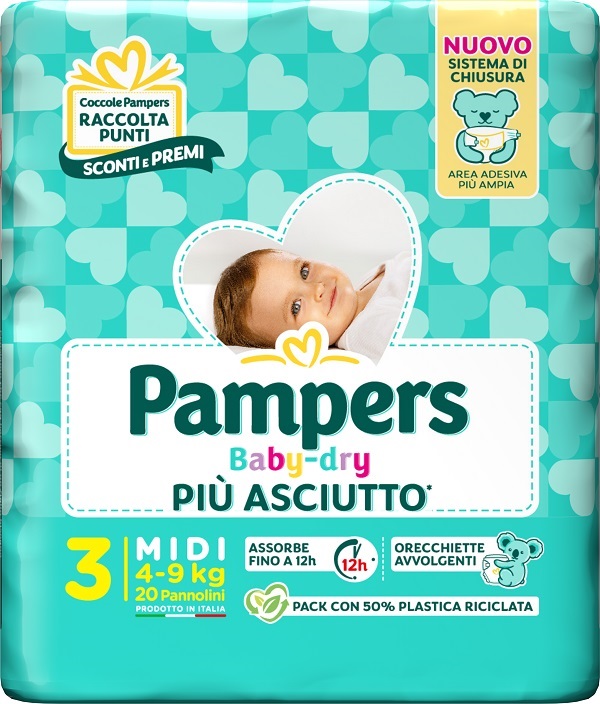 PAMPERS BABY DRY PANNOLINO DOWNCOUNT MIDI 20 PEZZI - Farmacia Bartoli