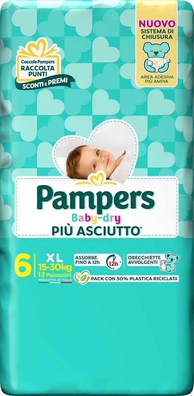 PAMPERS BABY DRY PANNOLINO DOWNCOUNT XL 13 PEZZI - Farmacia Bartoli