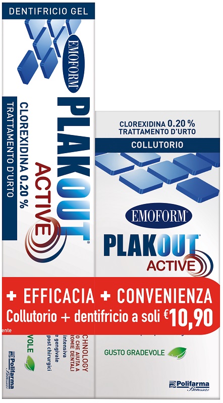 EMOFORM PLAK OUT ACTIVE CLOREXIDINA 0,20% COLLUTORIO 200 ML + DENTIFRICIO 75 ML - Farmacia Bartoli