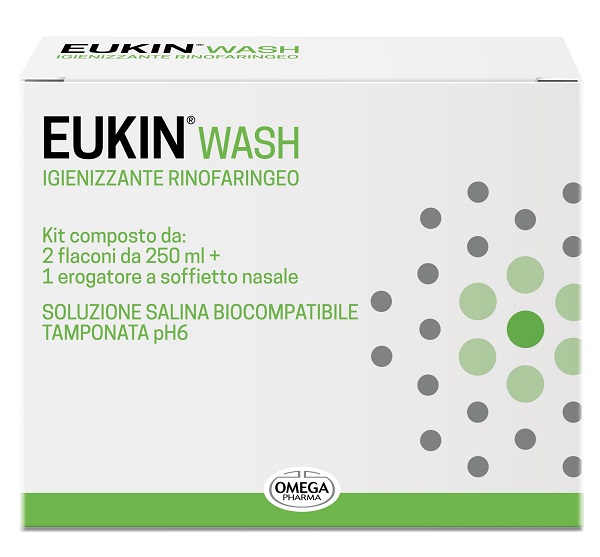 EUKIN WASH IGIENIZZANTE RINOFARINGEO KIT 2 FLACONI DA 250 ML + EROGATORE A SOFFIETTO NASALE - Farmacia Bartoli
