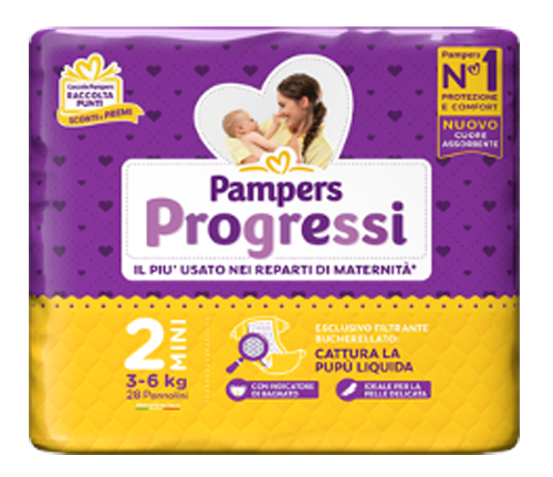 PAMPERS PROGRESSI MINI 3-6 KG 28 PEZZI - Farmacia Bartoli