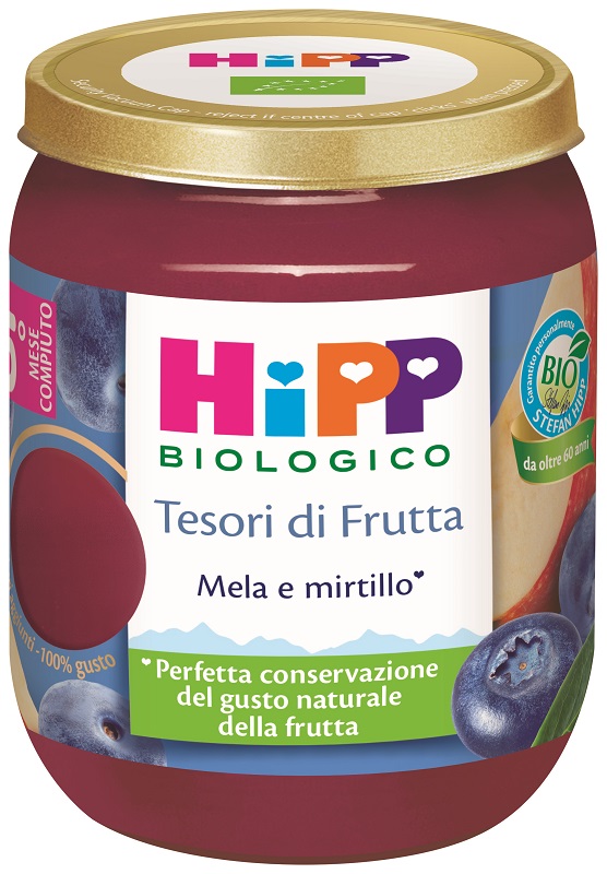 HIPP TESORI FRUTTA MELA MIRTILLO 160 G - Farmacia Bartoli