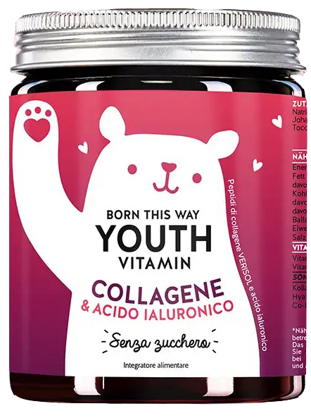 BEARS WITH BENEFITS BORN THIS WAY YOUTH VITAMIN COLLAGENE & ACIDO IALURONICO 45 CARAMELLE GOMMOSE SENZA ZUCCHERO GUSTO CILIEGIA - Farmacia Bartoli