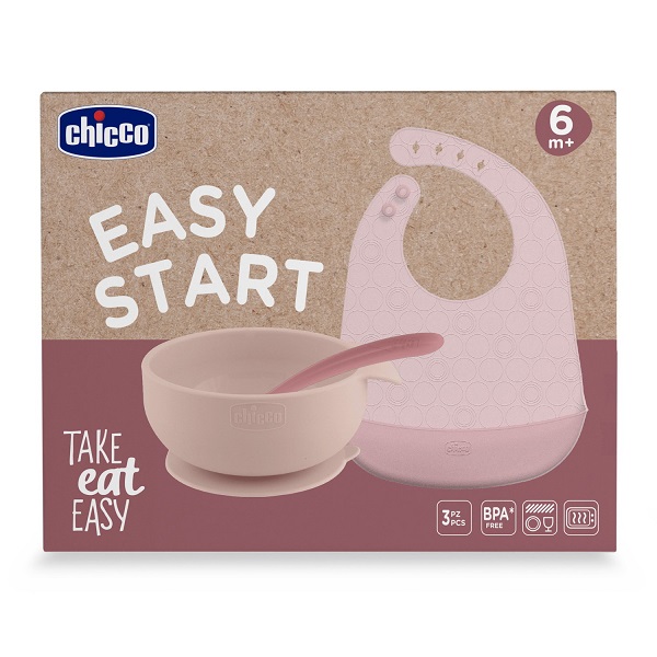 CHICCO EASY START SET PAPPA SILICONE ROSA 6M+ - Farmacia Bartoli